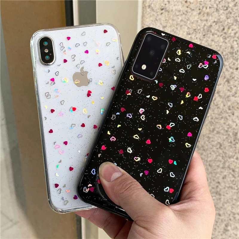 Shining Colorful Love Heart Case For Samsung Galaxy S8 S9 S10 S20 Plus S7 Edge S10E Clear Cover Note 10 Pro 8 9 | Мобильные телефоны