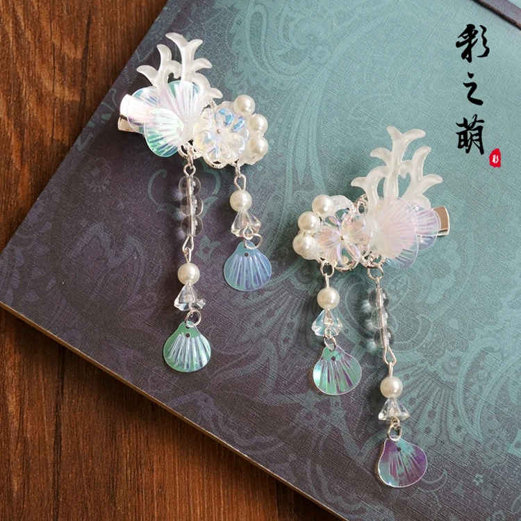 Hanfu Русалочка со слезами рыбья чешуя жемчужная кисточка Kanzashi заколка для волос Китайская заколка для волос для причесок древний костюм аксессуар для волос