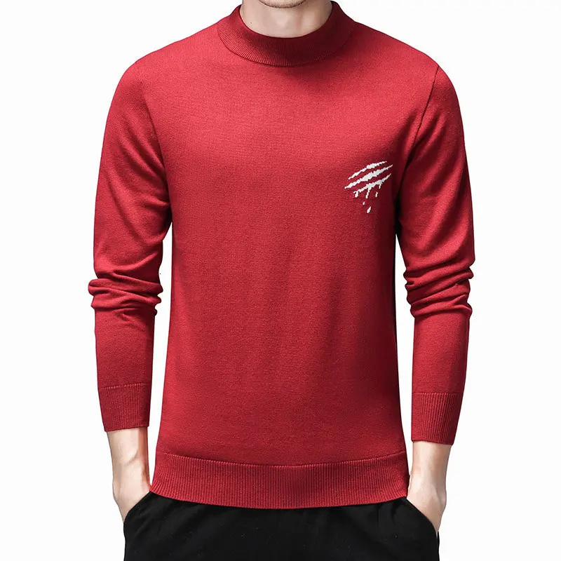 Красные хлопковые пуловеры для мужчин с круглым вырезом Джемперы зимний свитер мужской длинный рукав трикотажный пуловер и свитера Homme