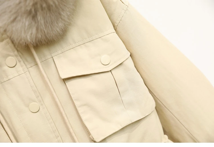 CRRIFLZ 90% White Duck Down Jacket Long Fox Fur Collar Hooded Coats Winter Jacket Women Real Fur Warm Button Pocket Down Parka