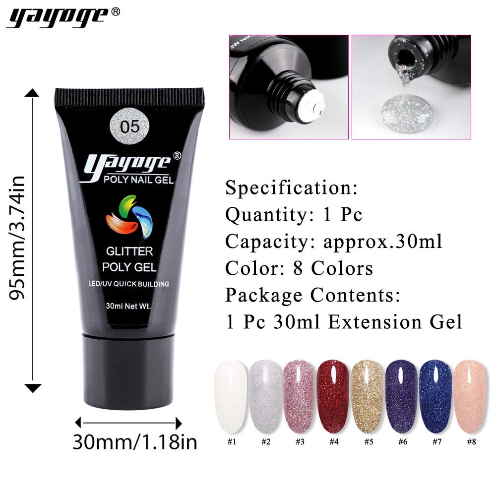Yayoge 30ml Glitter Poly Gel UV LED Quick Builder Camouflage Nail Finger Extension Gel Nail Art 5