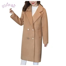 Стильная женская зимняя тонкая шерстяная куртка, однотонная винтажная теплая куртка с длинными рукавами и пуговицами, женская верхняя одежда, длинное шерстяное пальто