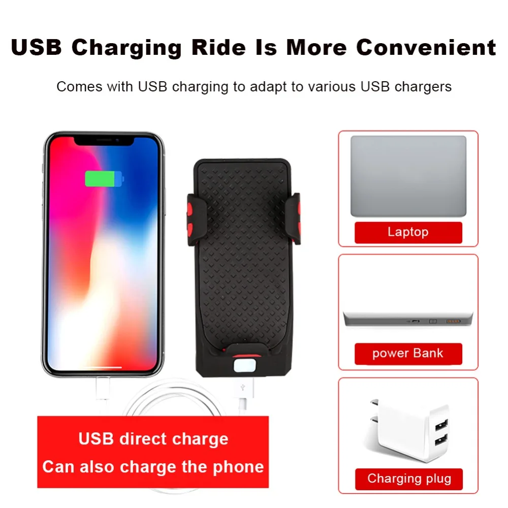 3 In 1 Multifunctional Bicycle Mobile Phone Stand USB Rechargeable Power LED Charging Handlebar Bracket