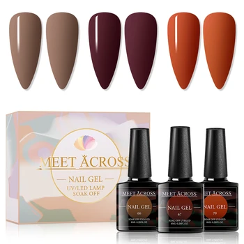 

MEET ACROSS 3Pcs/Lot Color Gel Nail Polish Set Semi Permanent UV Led Gel Varnish Soak Off Nail Lacquer Base Top Coat