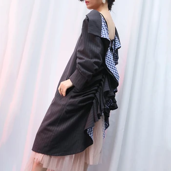 

SONDRD iseño coreano con varias telas CHICEVER, chaqueta asimétrica para mujer con cuello con muescas, manga larga con cordones,