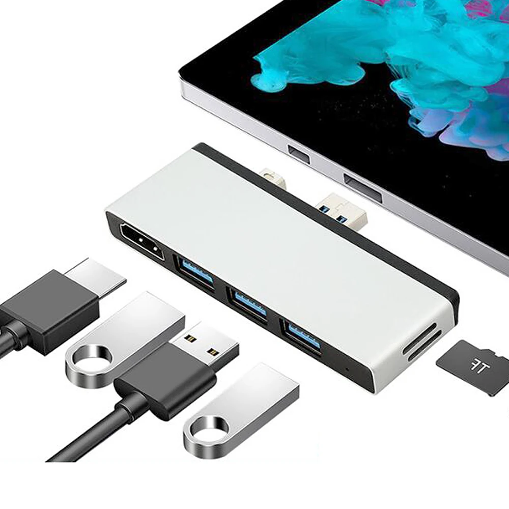 6 в 1 Mini DP Displayport USB 3 0 HUB to 4K 60HZ 30HZ HDMI Hub 2 TF Card Reader для Microsoft Surface Pro 4/5/6 | Компьютеры и