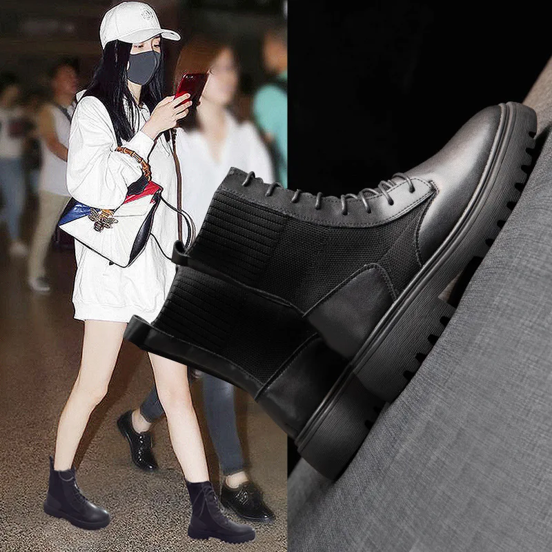 

Genuine Leather Martin Boots Women's 2019 New Style Autumn And Winter Handsome British-Style Thin Boots Online Celebrity Versati