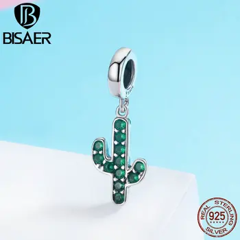 

BISAER Hot Sale 925 Sterling Silver Green Cactus of Desert Pendant Beads fit Women Charm Bracelet 925 Silver Jewelry GXC515