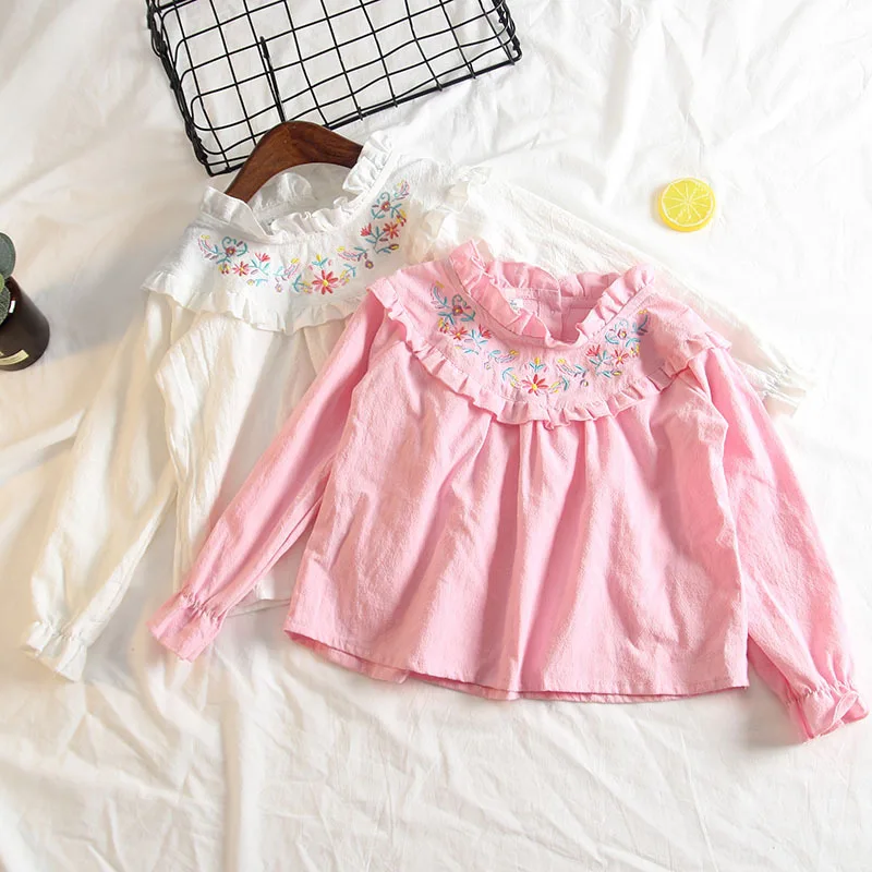 Импортные товары; детская блузка с длинными рукавами в Корейском стиле для девочек; повседневные топы с кружевным воротником; рубашка для девочек