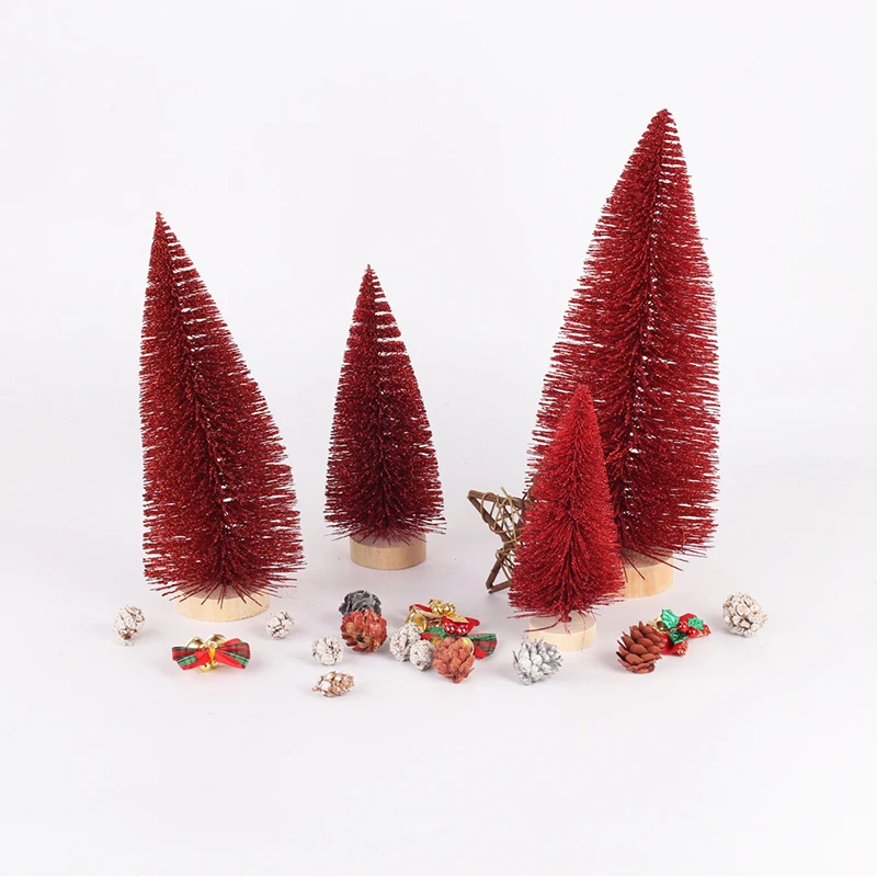 Christmas Decorations Desktop Miniature Pine Red Pine Needle Dusting Mini Christmas Tree Ornaments Christmas Tree Decorations