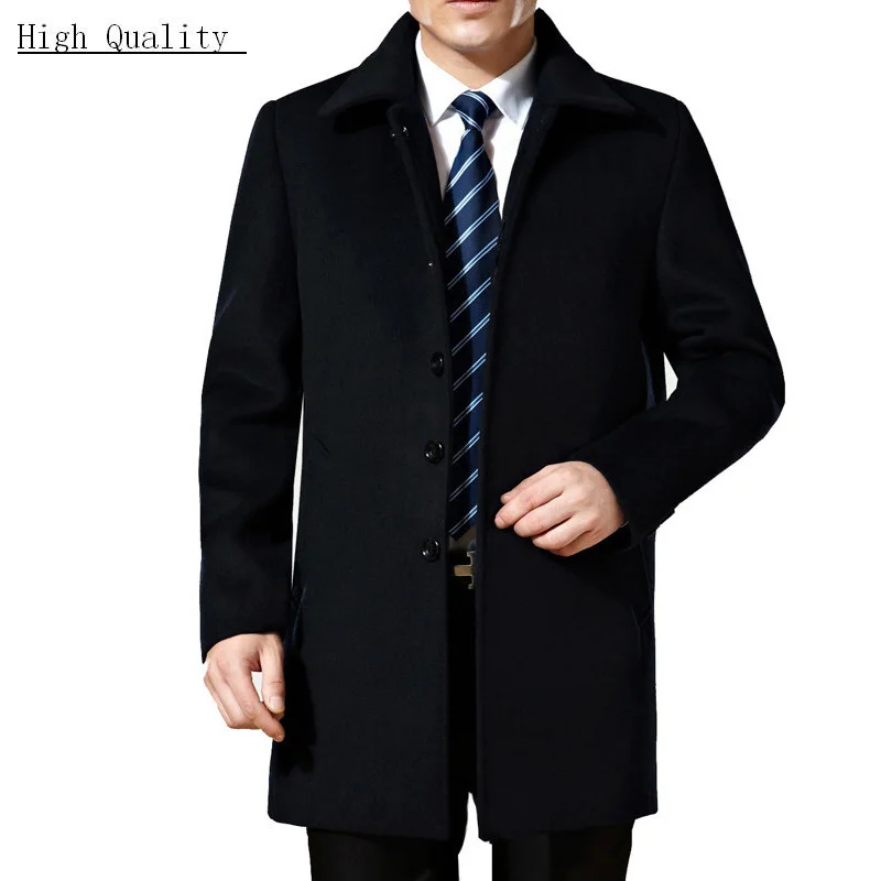 

2020 Autumn Winter Woolen Coat Elderly Men Loose Business Woolen Men's Long Section Lapel abrigo hombre Coat S-3XL HH148
