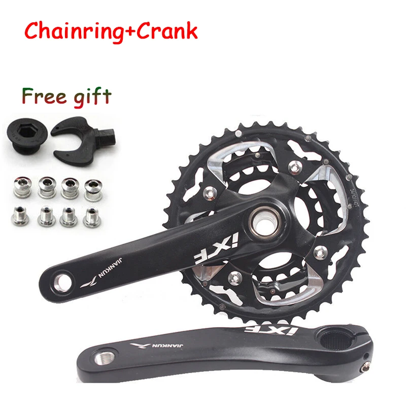 Crankset black JIANKUM 104BCD 64BCD передняя Звездочка MTB велосипед 24/32/42 т диаметра окружности болтов(170 мм тройной рукоятка 3x10S Скорость для горных велосипедов дорожный велосипед - Цвет: Crankset black
