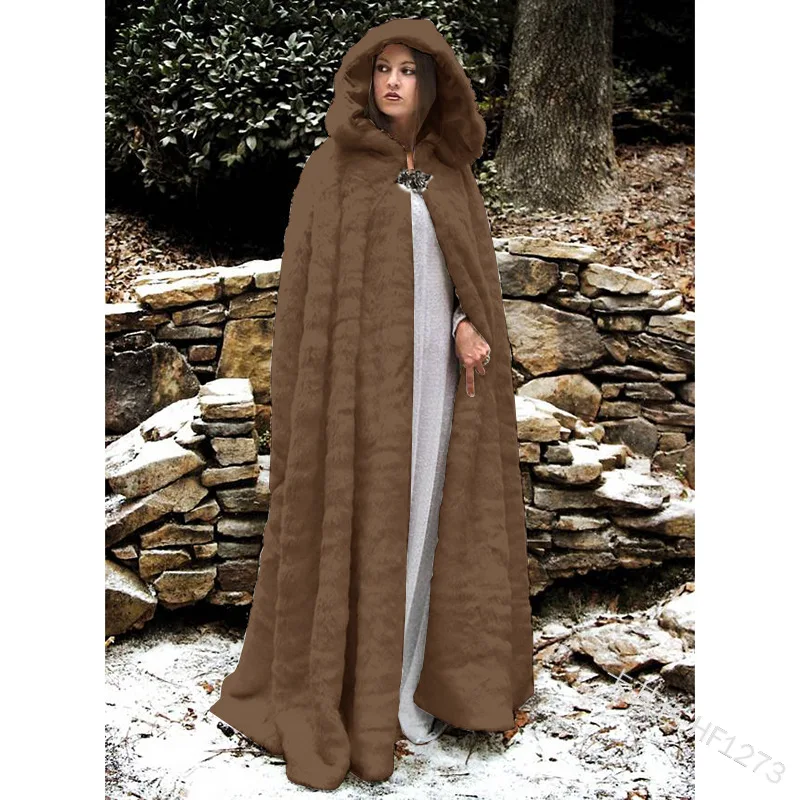 Brown Hooded Coat. Long Wrap Winter Coat. Medieval Fleece 