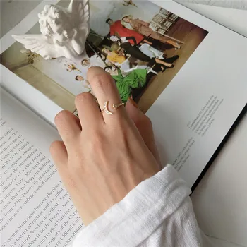 

RUIYI Real 925 Sterling Silver Women Moon Star Zircon Setting Chic Rings Girls Cute Pure Silver 18K Gold Plated Mini Niche Rings