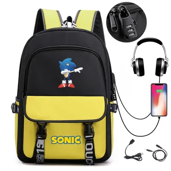 

Hot sonic Kids Bag Backpack Usb Charging Schoolbag Student School Bag 3D Print Computer Bag 45*32*13 Cm