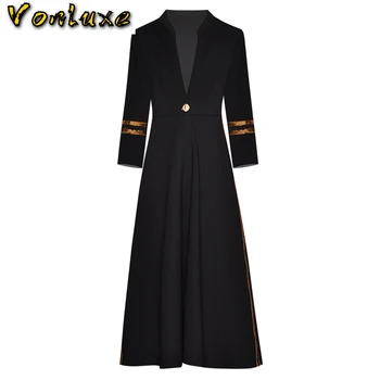 

Vintage European Style Luxury Blazer Deep V Neck Embroidery Dress Women Elegant Office Lady Runway Autumn Formal Work Wear
