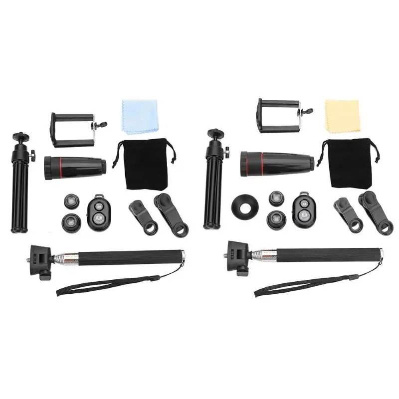 

10 in 1 Telephoto Lens Cell Phone Camera Fish Eye Wide Angle Macro Lens Kit selfie stick with remote control for iphone X HUAWEI