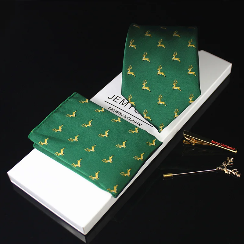 JEMYGINS дизайн 8 см новогодний Галстук шелковый носовой платок Брошь комплект галстук из жаккардовой ткани, Для мужчин классический галстук вечерние Свадебный Рождественский подарок - Цвет: 02