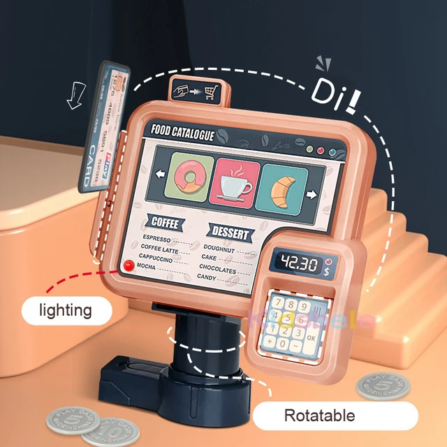 Kids Coffee Machine Toy Set Kitchen Toys Simulation Food Bread Coffee Cake Pretend Play Shopping Cash Register Toys For Children 3