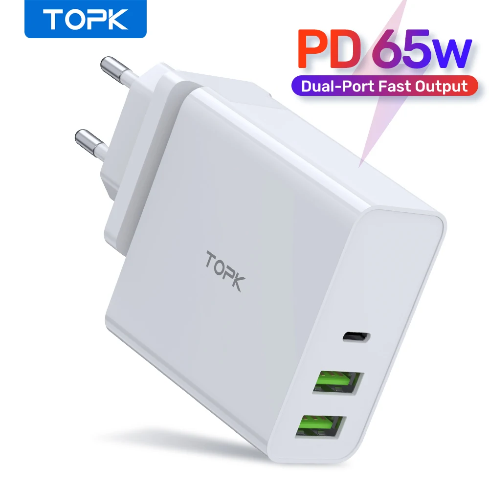 TOPK 65W PD USB зарядное устройство быстрое Type C Быстрая зарядка 3 0 Для MacBook Pro ноутбук