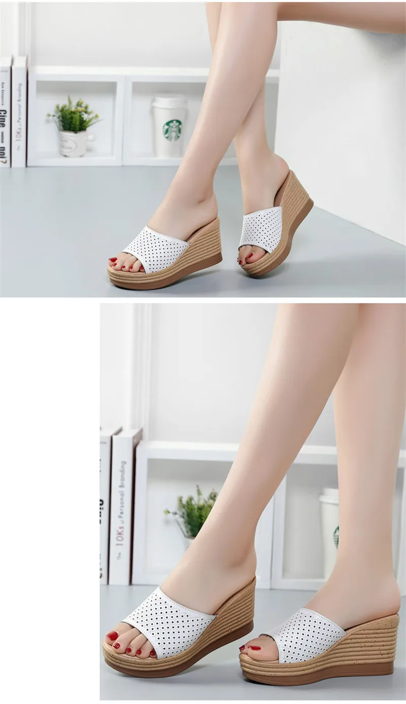 Summer Women Wedges Slippers Genuine Leather Ladies Platform Slides Open Toe Slip On Female High Heels Sandals Shoes Size 34-40 (10)