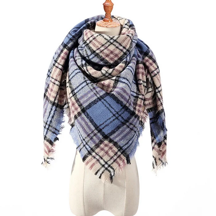 Кашемировый женский шарф на осень и зиму, теплые клетчатые шарфы, треугольные пашмины шали, повседневные банданы, женские аксессуары - Цвет: 34