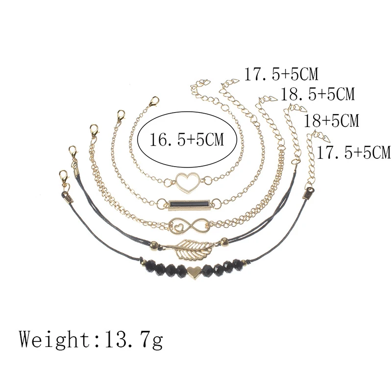 WUKALO 4 шт./компл. золото Цвет цепи Браслеты Набор для женские, золотистого цвета Цвет в форме сердца в форме листа: бесконечное очарование свадебные Браслеты браслеты