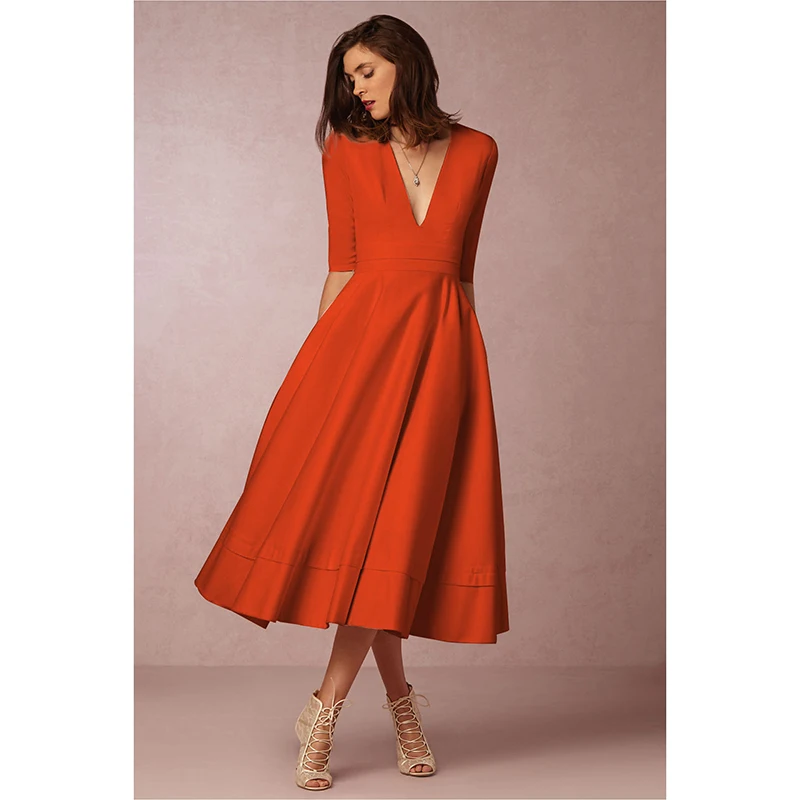 Летнее Длинное платье элегантные вечерние платья женские с коротким рукавом однотонные женские большие размеры много цветов Женская ткань - Цвет: orange dress