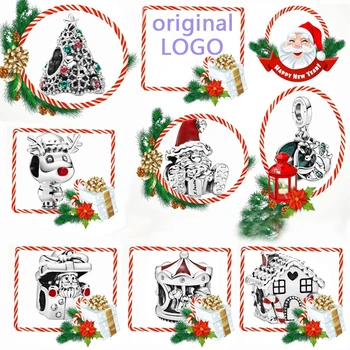 

2020 Santa New 925 Sterling Silver Christmas Santa Charm Beads fit Original Pandora Bracelet Christmas Jewelry
