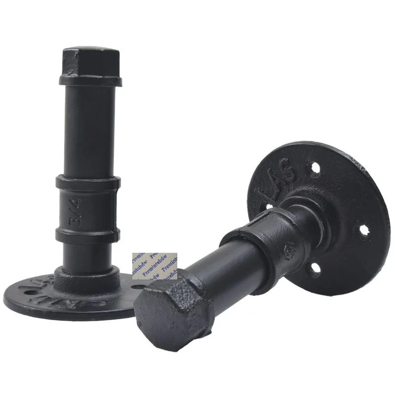 2Pcs Retro Black Wooden Handrail Wall Bracket G3/4" Flange Water Pipe Vintage Style | Обустройство дома