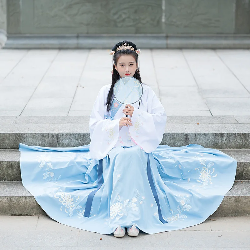 Вышивка танцевальные костюмы синий Hanfu женское платье феи народный фестивальный рейв наряд певцов традиционная одежда для выступлений DC3167