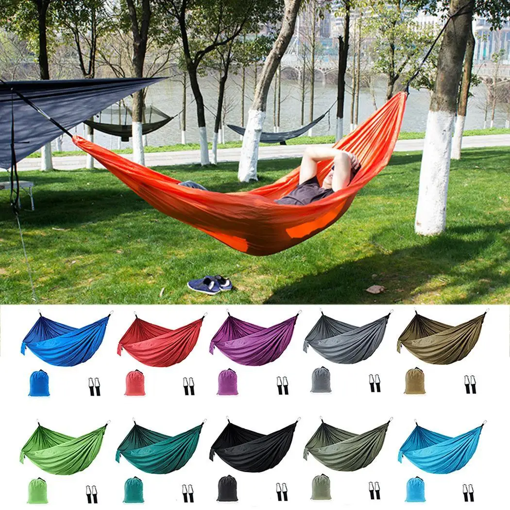 

Outdoor Camping Double Hammock 210T Parachute Nylon Indoor Casual Swing 300kg Load Capacity Hammocks Portable Simple Hanging Bed