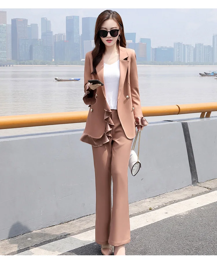 Женский костюм, осенний Модный профессиональный костюм, простой темперамент, коммутирующий кружевной костюм, брюки, женские брючные костюмы, официальные