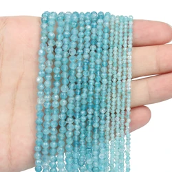 Faceted Blue Natural Sandstone Beads for Jewelry Making - Handmade Waist Beads, Women's Stone Beads Collection (Blue chalcedony)