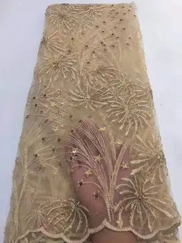 

Best selling sequins embroidery French mesh African lace sequins Nigeria lace fabric suitable for DIY evening dress skirt