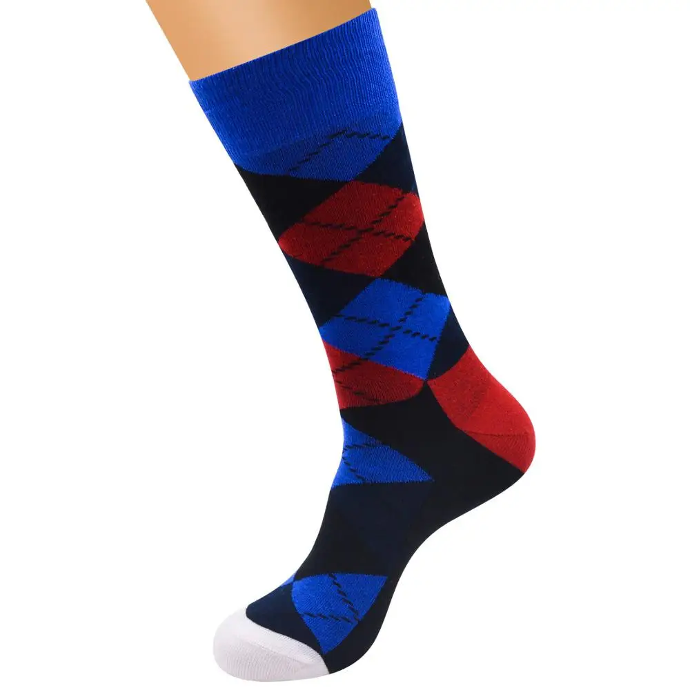 VODOF 5pairs/Lot men's cotton socks ARGYLE pattern for man casual dress classical long sock man couple wedding gift sock