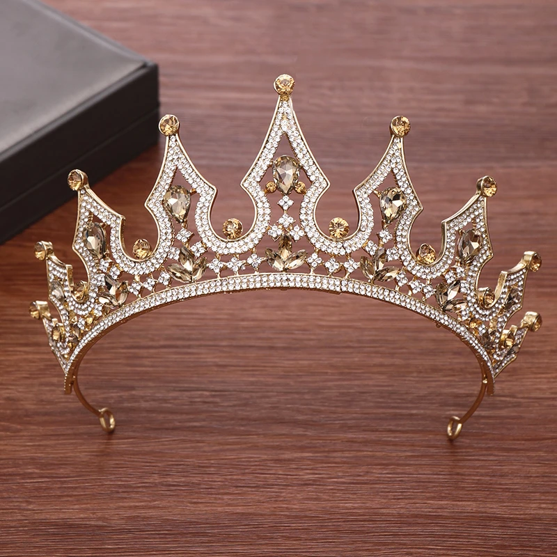 

Golden Diadem Bridal Tiaras And Crowns Wedding Hair Accessories Rhinestone Crystal Tiara Bridal Crown Hair Ornaments Headpiece