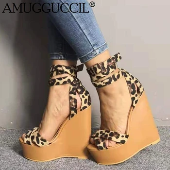 

2020 New Plus Big Size 35-48 Leopard Buckle Fashion Sexy High Heel Platform Party Female Ladies Summer Wedge Women Sandals L1168