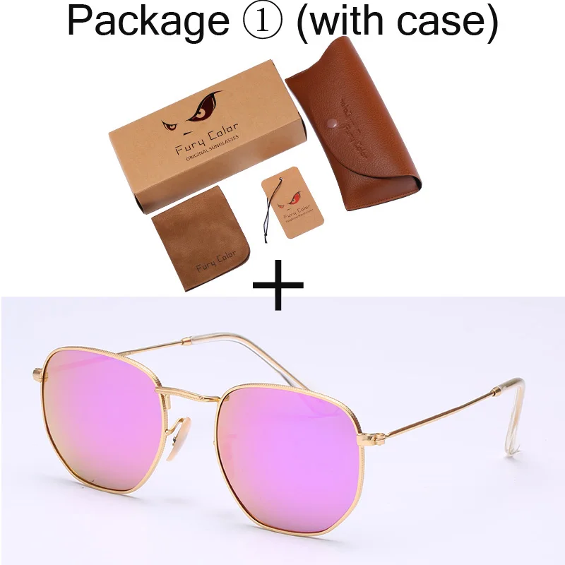 gold-pink-1 Настоящие стеклянные модные линзы для солнечных очков, ретро круглые шестигранные Роскошные брендовые солнцезащитные очки для женщин и мужчин, солнцезащитные очки gafas Oculos de sol - Цвет линз: gold-pink-1