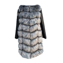  90CM Winter Fur Jacket Outwear New Arrival Warm Women Faux Fox Fur Coat With PU Sleeve High Imitation Fox Fur Jacket Outerwear 