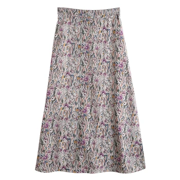 

Chiffon Skirt Women 2020 New Summer Flower Print Vintage Long Skirt Women's Casual High Waist Zipper Pleated Skirt Jupe Femme