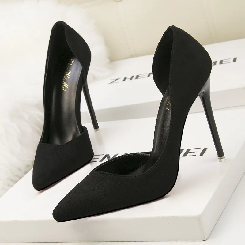

ZHENZHOU 11CM pumps Fashionable contracted fine tall with suede show thin shallow mouth pointed side sexy women's single shoes