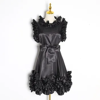 

OUSHANG red 2020 Summer New Short Dress Women's Lace Collar Bow Decoration Sleeveless High Waist Lace-up Princess Dress