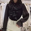 2022 Spring Ruffle Stitching Palace Blouse Women Long Flare Sleeve Buttons Ruched Loose Top New Stand Collar Chiffon Shirt 12946 ► Photo 3/6