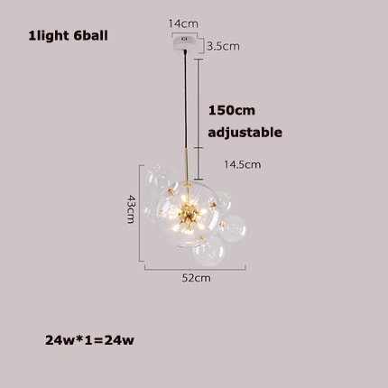 Светодиодный железные в стиле постмодерн стеклянные пузыри Золотая люстра освещение блеск подвесной светильник Lampen для столовой - Цвет абажура: 1light 6ball 24w