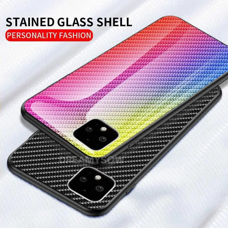 

For Google Pixel 4 4A 3A 3 2 XL Case Gradient Carbon Fiber Tempered Glass Protective Back Cover Case On LG G5 G6 G7 G8Thin Shell