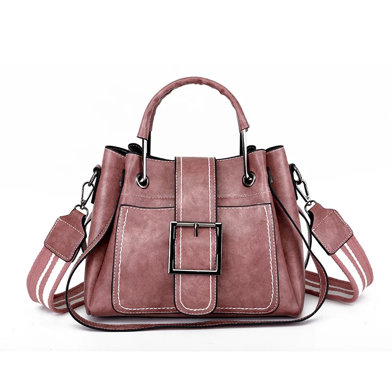 

Bag Women's 2020 New Style Korean-style Retro Bucket Bag Wide-Strap Shoulder Bag Shoulder Handbag
