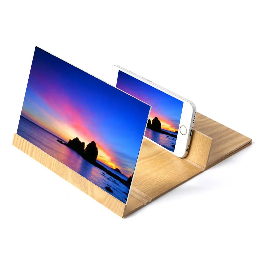 Portable Foldable Magnifier Screen 12 Inch Wood Bracket Phone Stand Holder OUJ99