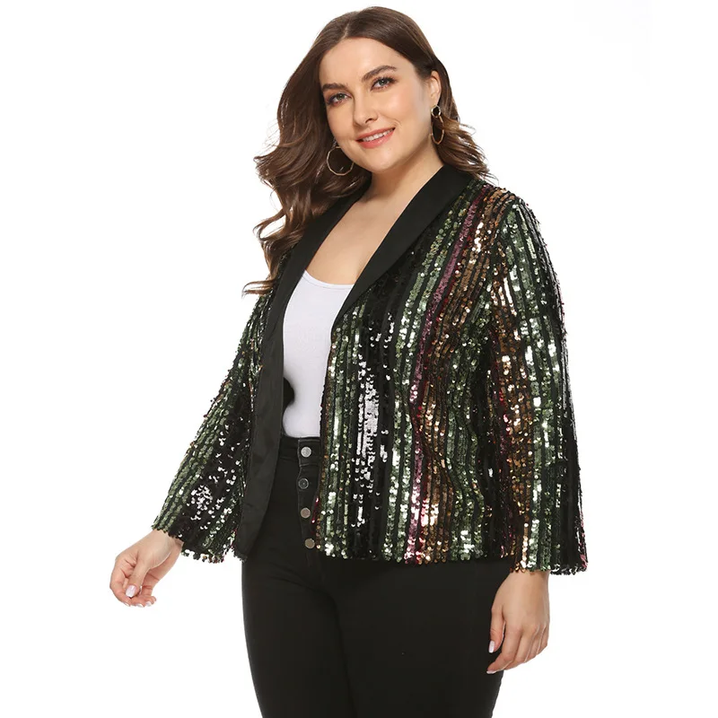 Jaqueta feminina plus size com lantejoulas, plus