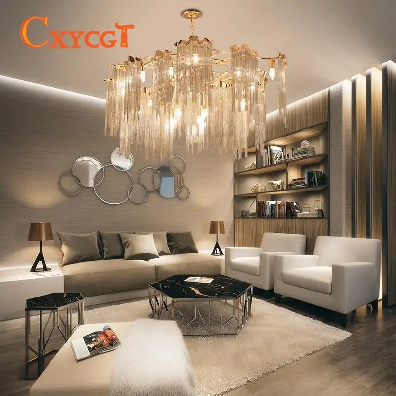 

Decorative Art Chain Hanging LED Stickers Iron and Aluminum Chandelier for Home Decoration